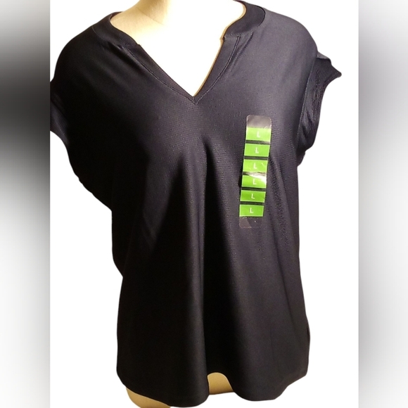 RBX - Flutter Sleeve, Split neck,  UPF 50+, Ribbed Women's Large Navy Blue Top - Picture 1 of 15